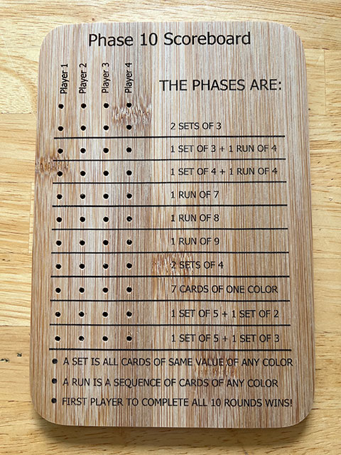 Phase 10 Score Board – Your Designs Unlimited